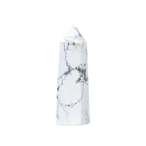 Polished natural white turquoise crystal hexagonal point obelisk for energy decoration