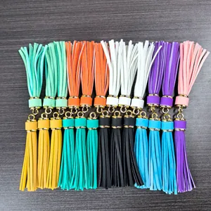 PU Leather Tassel Bag Charm With Gold Metal Cap Ring Fashion Keychain Accessory For Handbag Backpack Women Gift