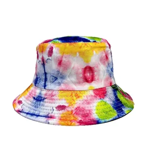 Cappello alla pescatora tie-dye colorato con protezione solare in cotone per donna