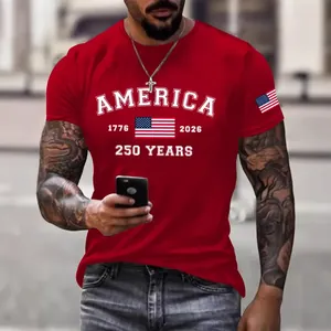 Men's red crew neck America 250th anniversary graphic T-shirt with flag print