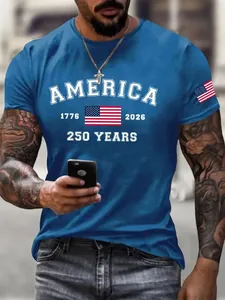 Herren T-Shirt in Blau zum 250. Jubiläum Amerikas mit Flaggen-Aufdruck