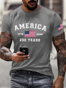 Graues Herren T-Shirt mit America 1776 Grafikdruck und US-Flaggen-Detail am Ärmel
