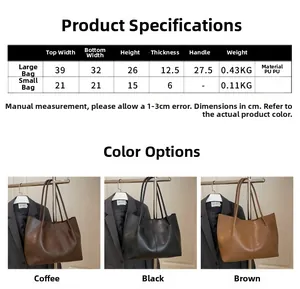 Detaillierte Größentabelle und Maße für den PU-Leder-Shopper mit passender Innentasche