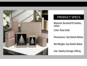 Detail of luxury champagne gold brushed PU leather jewelry box set with internal LED lighting