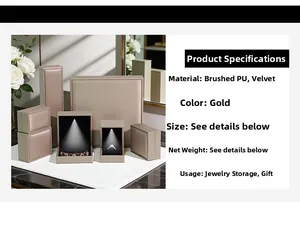 Detail of luxury champagne gold brushed PU leather jewelry box set with internal LED lighting