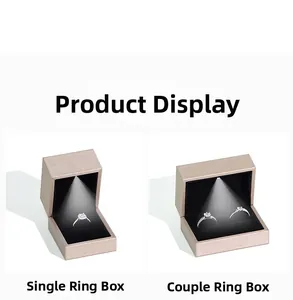 Champagne jewelry box set with LED light featuring single and couple ring box options