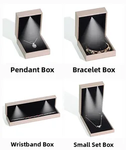 LED light champagne gold jewelry gift boxes for necklaces, bangles and bracelets