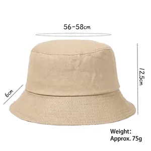 Beige cotton bucket hat for outdoor sun protection, 56-58cm head circumference size