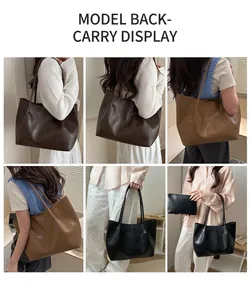 Minimalistische Leder-Tote-Bag in verschiedenen Farben an einem Model für den Alltag
