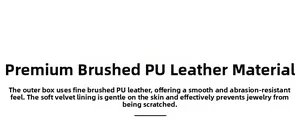 Detail showing the premium brushed PU leather exterior and soft velvet jewelry box lining