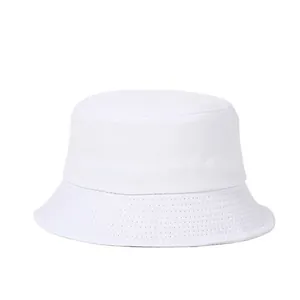 Detailed view of stitching on white cotton bucket hat brim with clean minimalist design