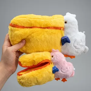 Cute plush pelican storage bags in large white and small pink sizes for coins or cameras