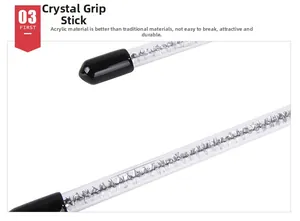 Detail of clear acrylic teaser wand with inner silver foil and black protective cap