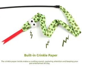 Interactive snake cat wand with leopard print fabric and internal crinkle paper detail
