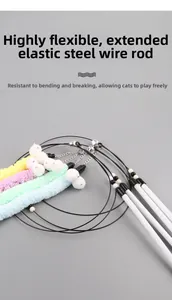 Detail of long elastic steel wire cat wand with colorful plush toy and metal bell