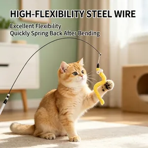 Flexible steel wire cat wand toy with yellow plush worm and high-rebound spring action