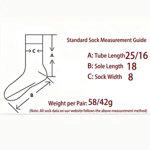 Size chart showing tube length and sole dimensions for cute Christmas stockings