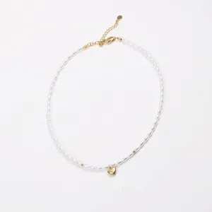 Elegant 18k gold plated pearl necklace featuring a polished heart pendant and lobster clasp