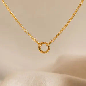 Minimalist gold geometric circle pendant necklace with elegant thin chain for women