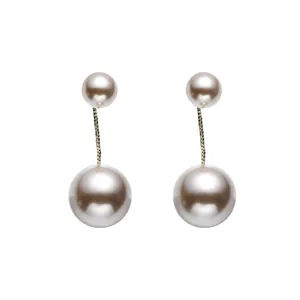 Elegant 18k gold plated S925 silver double pearl drop earrings with glossy finish