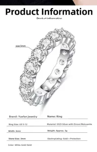 Detailed close-up of S925 sterling silver eternity band with 3mm round moissanite stones