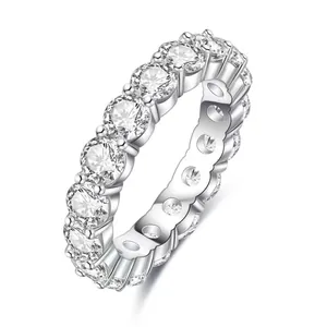 925 Sterling Silver 3mm Moissanite Eternity Ring Round Cut Zirconia Full Band For Women Hip Hop Wedding Jewelry Gift