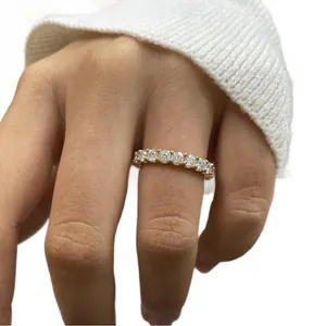 Classic gold plated S925 silver eternity ring with 3mm round moissanite stones
