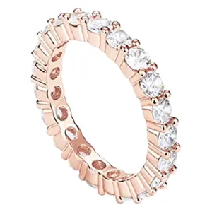 Eternity ring in rose gold finish with round brilliant cut moissanite stones