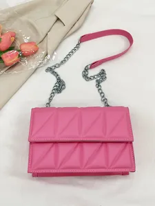 Chic rose pink quilted crossbody chain bag for women in a stylish summer minimalist design