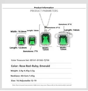 Size specifications of vintage emerald necklace set with S925 silver jewelry dimensions