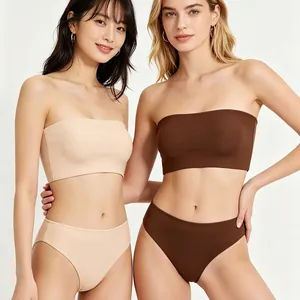 Women's Seamless Strapless Tube Top Bra And Panty Set High Elasticity Breathable Underwear Top And Bottom Minimalist Style