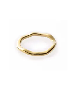 Macro shot of 18K gold plated wavy irregular ring showing organic shape and polished finish