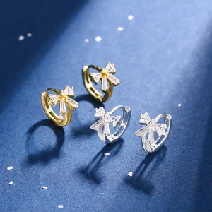 Small Hoop Earrings Copper Cubic Zirconia Cross Bow Heart Geometric Piercing Jewelry Fashion Women