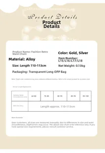 Size chart showing retro metal waist chain dimensions and agate belt specifications