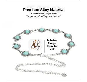 Detail showing the adjustable lobster clasp and turquoise stone on the alloy waist chain