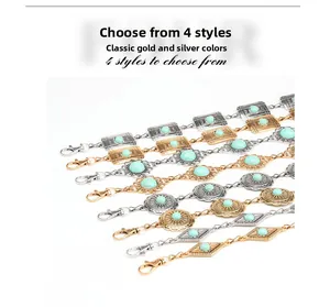Bohemian style metal waist chains with turquoise stones and adjustable lobster clasps