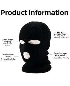 Detail of double-layer knitted ski mask fabric showing thermal texture and three-hole design