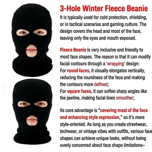 Thermal black 3-hole knitted balaclava mask for winter skiing and outdoor cycling