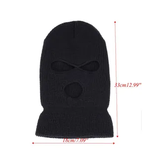 Black 3-hole knitted balaclava ski mask showing dimensions 33cm height and 18cm width