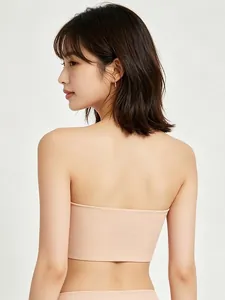 Detailed back view of seamless nude tube top showing smooth fit and high elasticity
