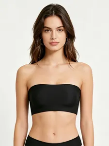 Front view of black seamless strapless tube top made with high-elastic breathable fabric