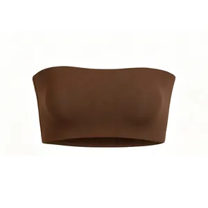 Detail of seamless brown tube top bra with elastic breathable fabric and smooth edges
