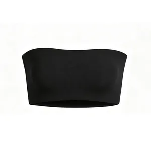 Detail view of a seamless black bandeau top with high-elastic fabric and smooth edges