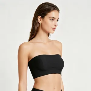 Seamless black strapless bandeau bra made of high-elastic breathable matte fabric