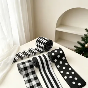 Christmas Decorative Ribbon Polyester Wired Edge For Gift Wrapping DIY Bows Holiday Tree Decor Stripes Plaid Polka Dots