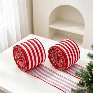 6cm red and white striped ribbon with wired edges for Christmas tree and gift wrapping