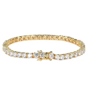 Classic gold tennis bracelet with 4-prong set round cubic zirconia and safety clasp