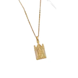 Gold titanium steel necklace featuring a vintage Virgin Mary pendant with cubic zirconia