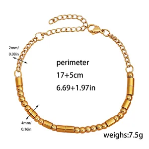 Detail view of gold Morse code bracelet showing 17+5cm length and clasp mechanism