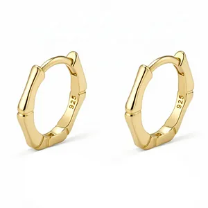 Minimalist 925 sterling silver gold-plated geometric bamboo hoop earrings for women